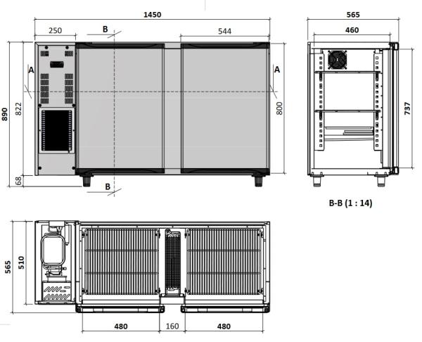 TAVX/2G-R2 (25) Kühlpult Getränkekühler Flaschenkühlschrank, Edelstahl, 2 Glastüren, 375 Liter